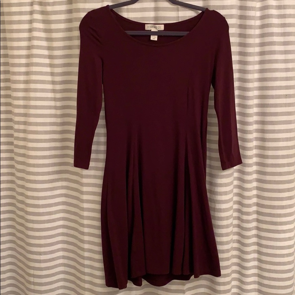 Maroon 3/4 Length Sleeve Forever 21 Dress